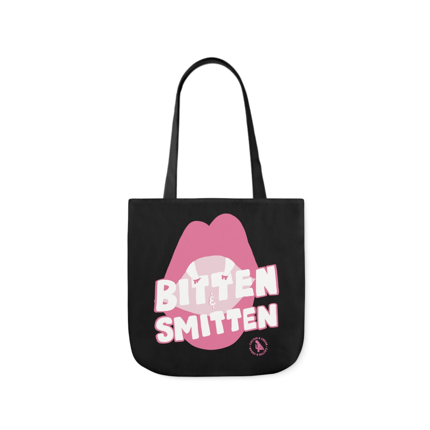 Bitten & Smitten Tote Bag / Pink Vamp Tote Bag / Pink Halloween Tote Bag / Polyester Canvas Tote Bag