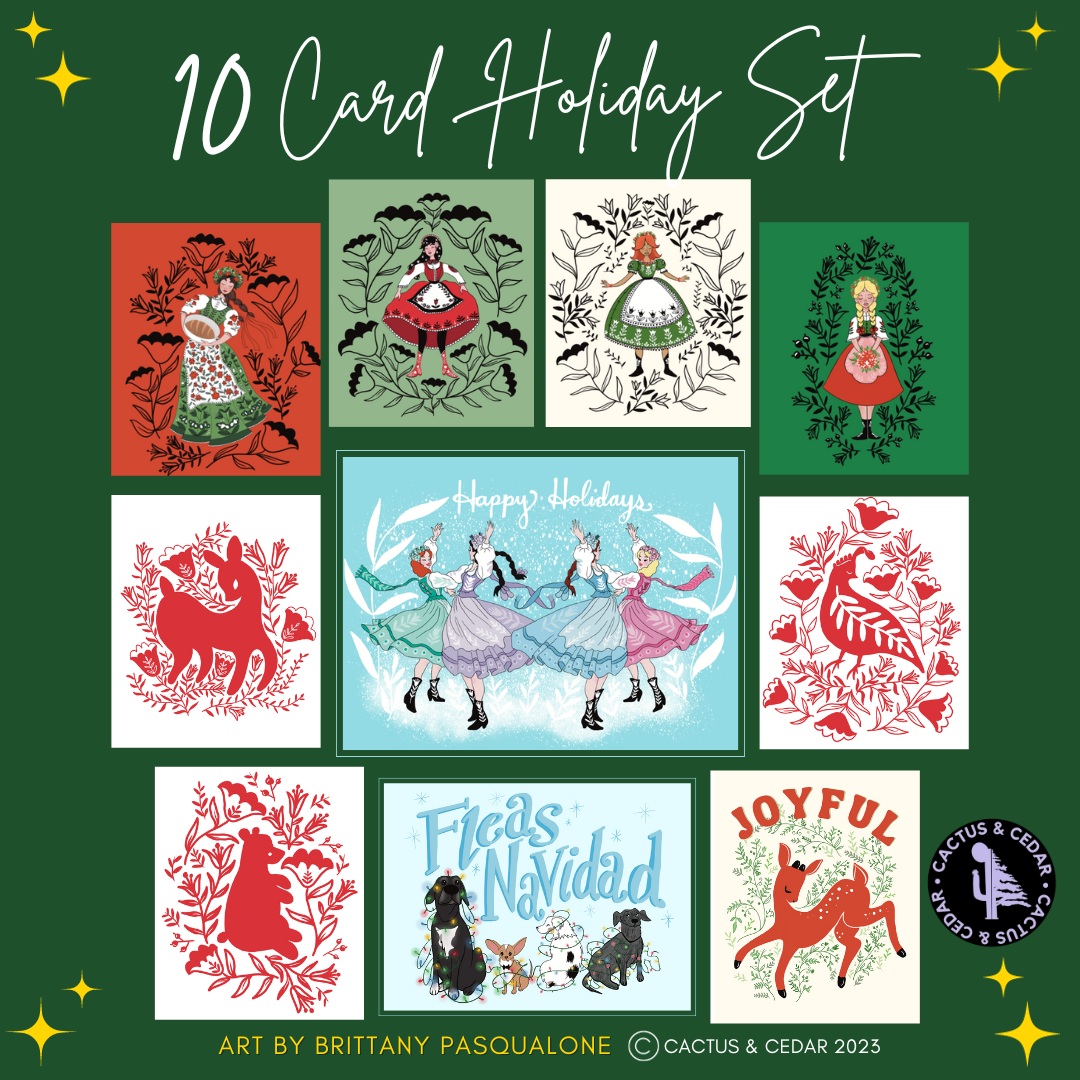 10 Card Holiday Card Set / Christmas Card Set of 10 / Polish Girls