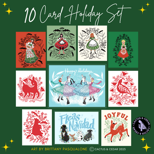 10 Card Holiday Card Set / Christmas Card Set of 10 / Polish Girls