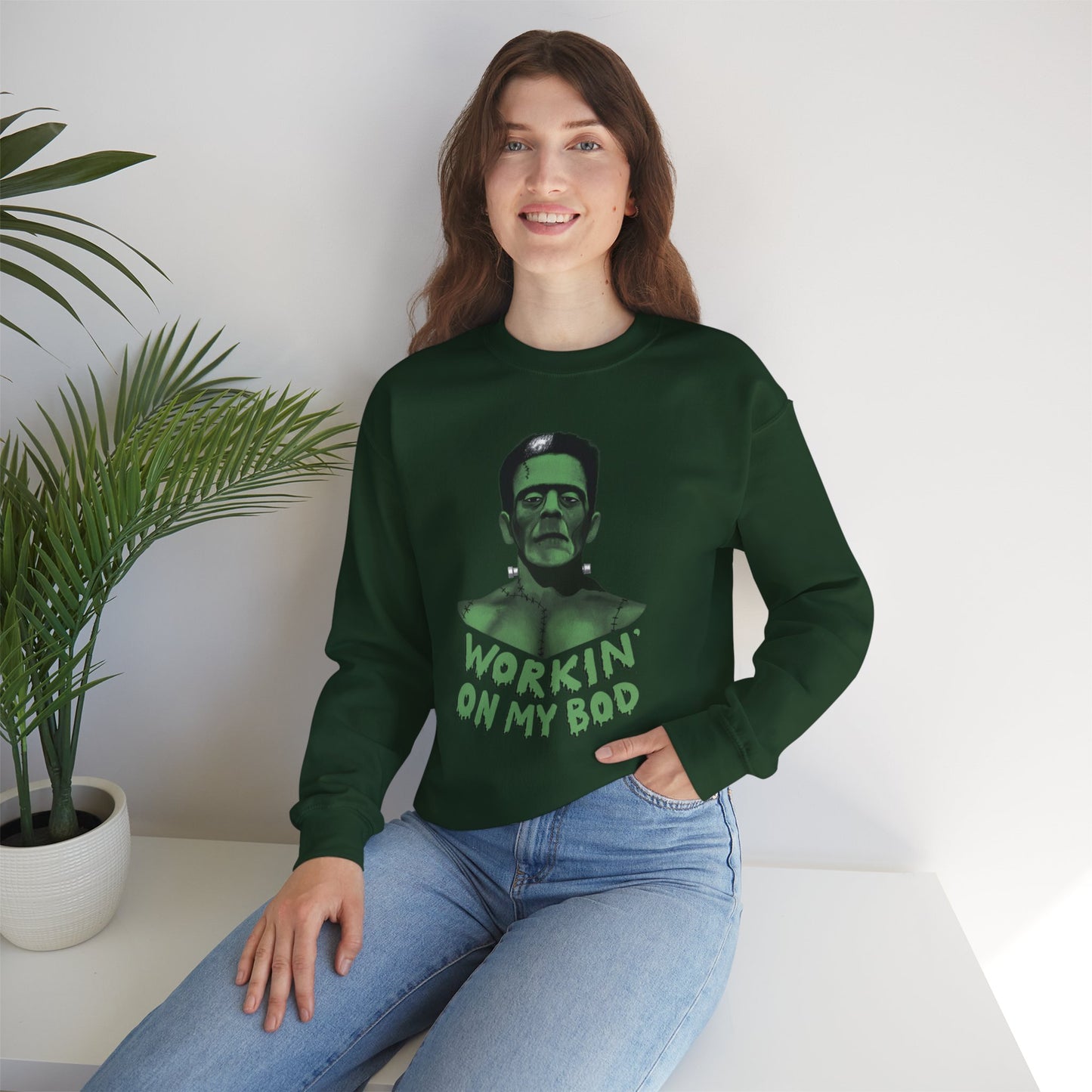 Frankie Crewneck Sweater / Workin' On My Bod Sweater / Halloween Sweaters / Frankenstein Sweatshirt