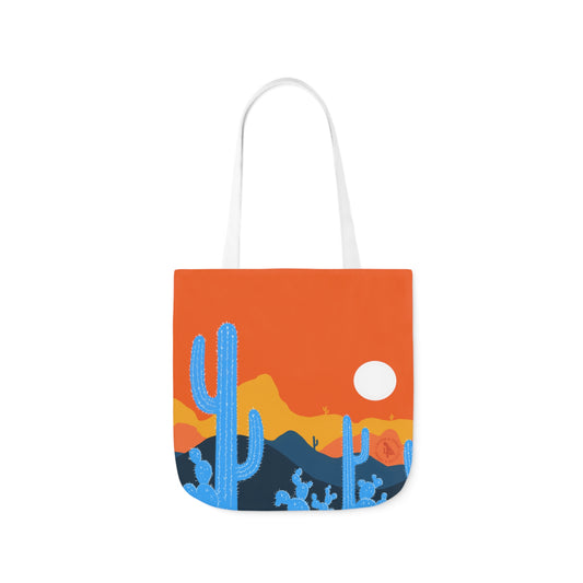 Arizona Sunset Tote Bag / Blue Cactus Tote Bag / Polyester Canvas Tote Bag