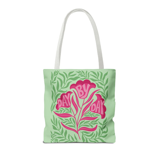 Day By Day Floral Tote Bag – Green & Pink Botanical Tote Bag