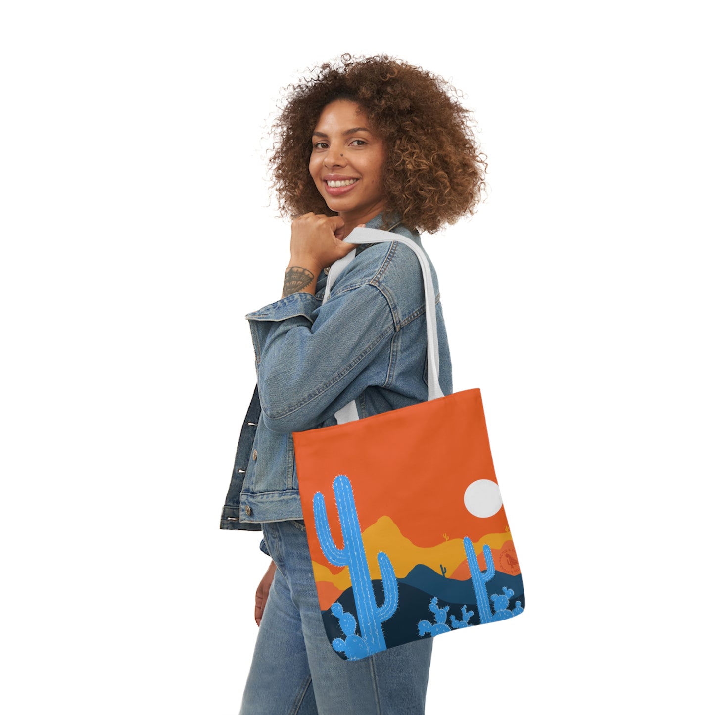 Arizona Sunset Tote Bag / Blue Cactus Tote Bag / Polyester Canvas Tote Bag