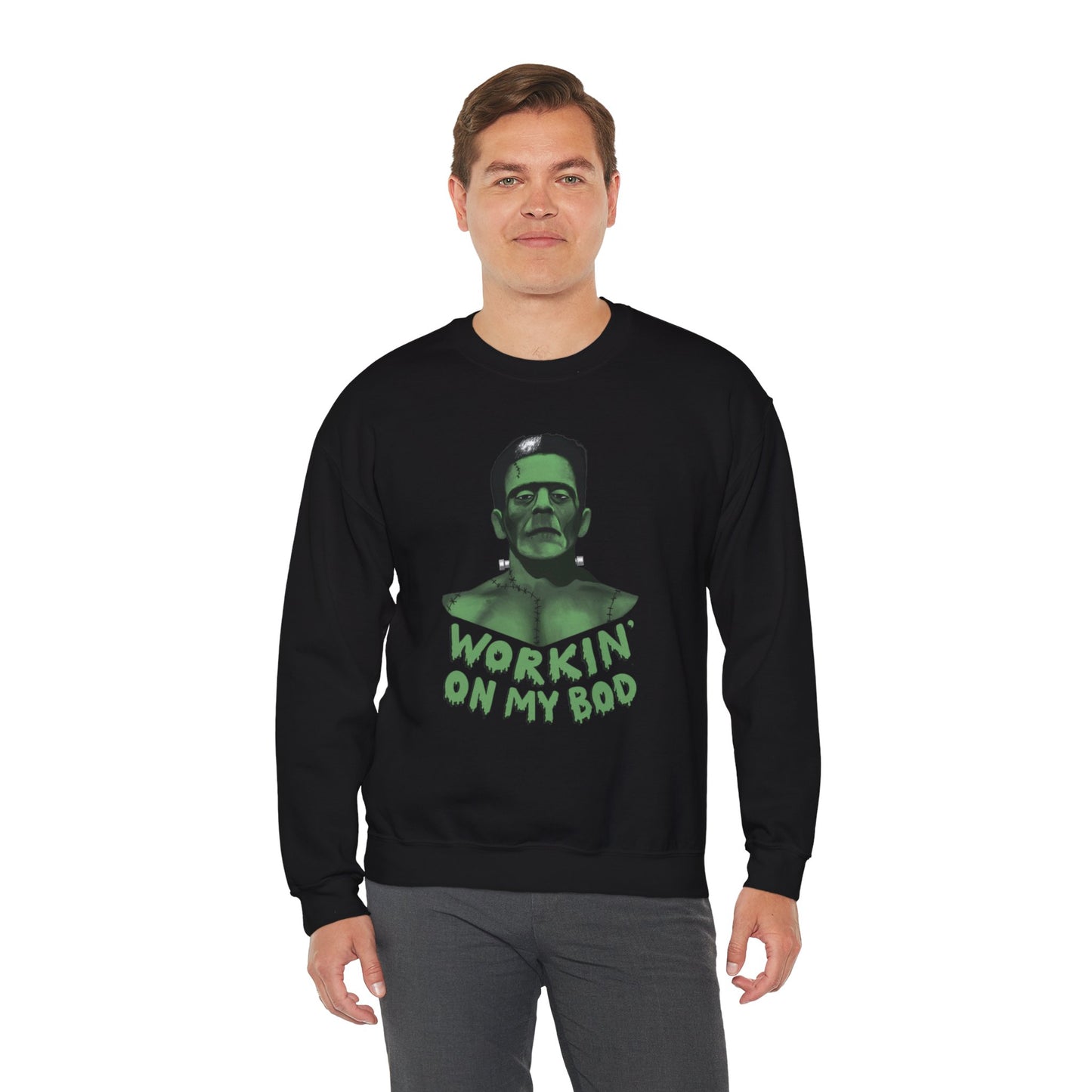 Frankie Crewneck Sweater / Workin' On My Bod Sweater / Halloween Sweaters / Frankenstein Sweatshirt