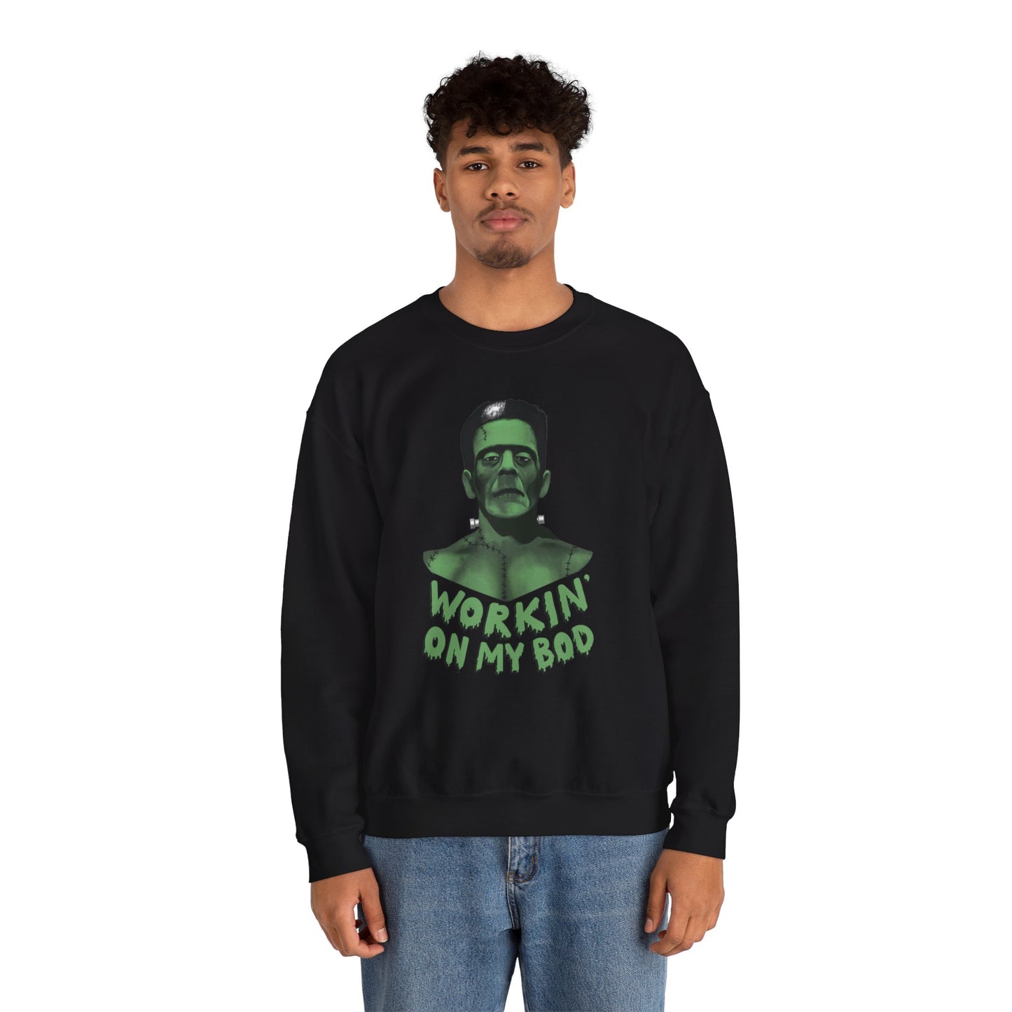 Frankie Crewneck Sweater / Workin' On My Bod Sweater / Halloween Sweaters / Frankenstein Sweatshirt