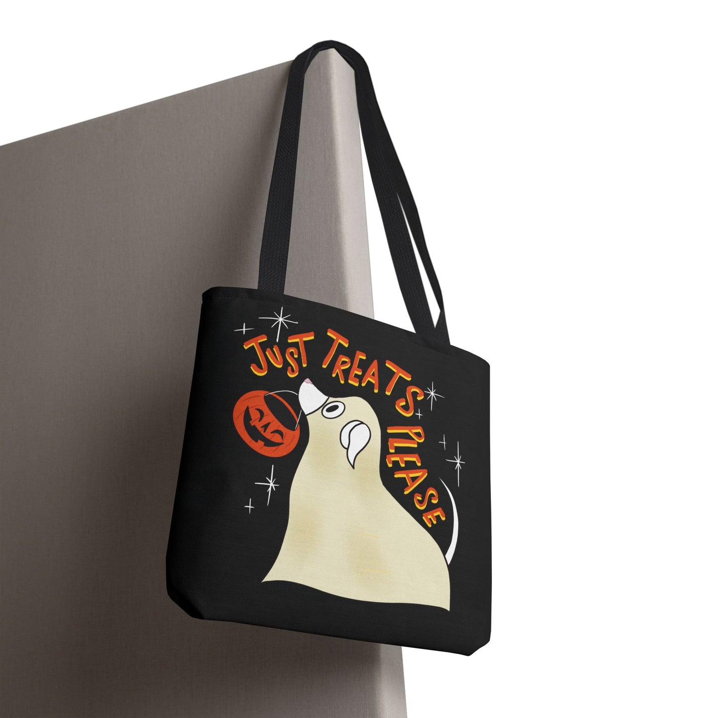 "Just Treats Please" Tote Bag / Ghost Dog Tote Bag / Trick or Treat Bag / Halloween Tote Bag
