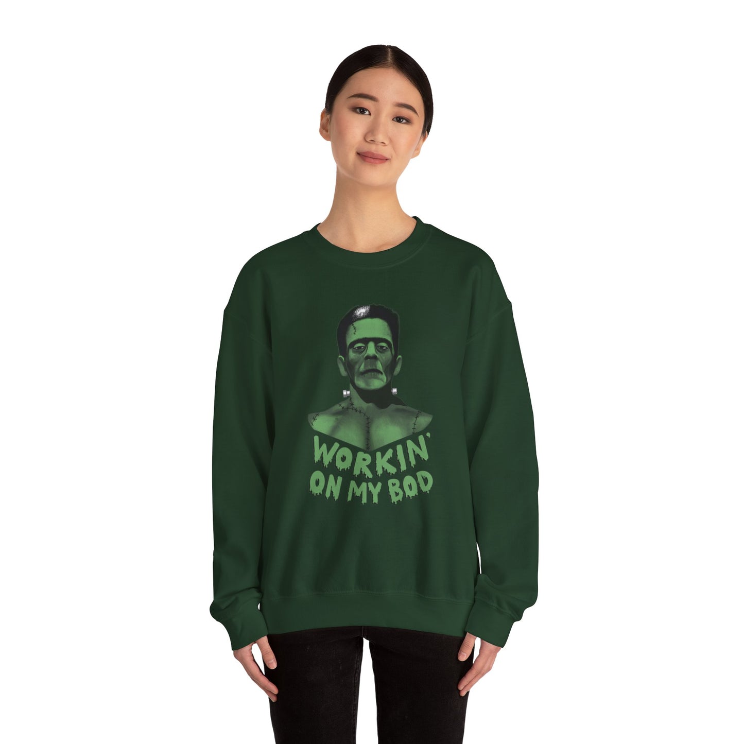 Frankie Crewneck Sweater / Workin' On My Bod Sweater / Halloween Sweaters / Frankenstein Sweatshirt