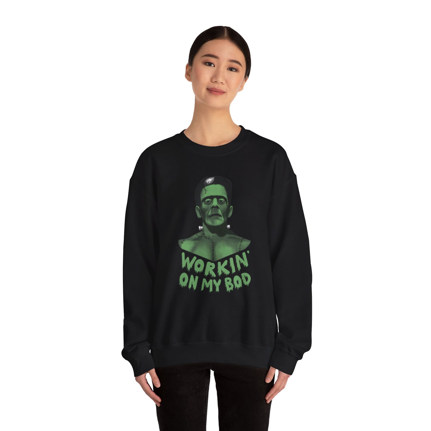 Frankie Crewneck Sweater / Workin' On My Bod Sweater / Halloween Sweaters / Frankenstein Sweatshirt
