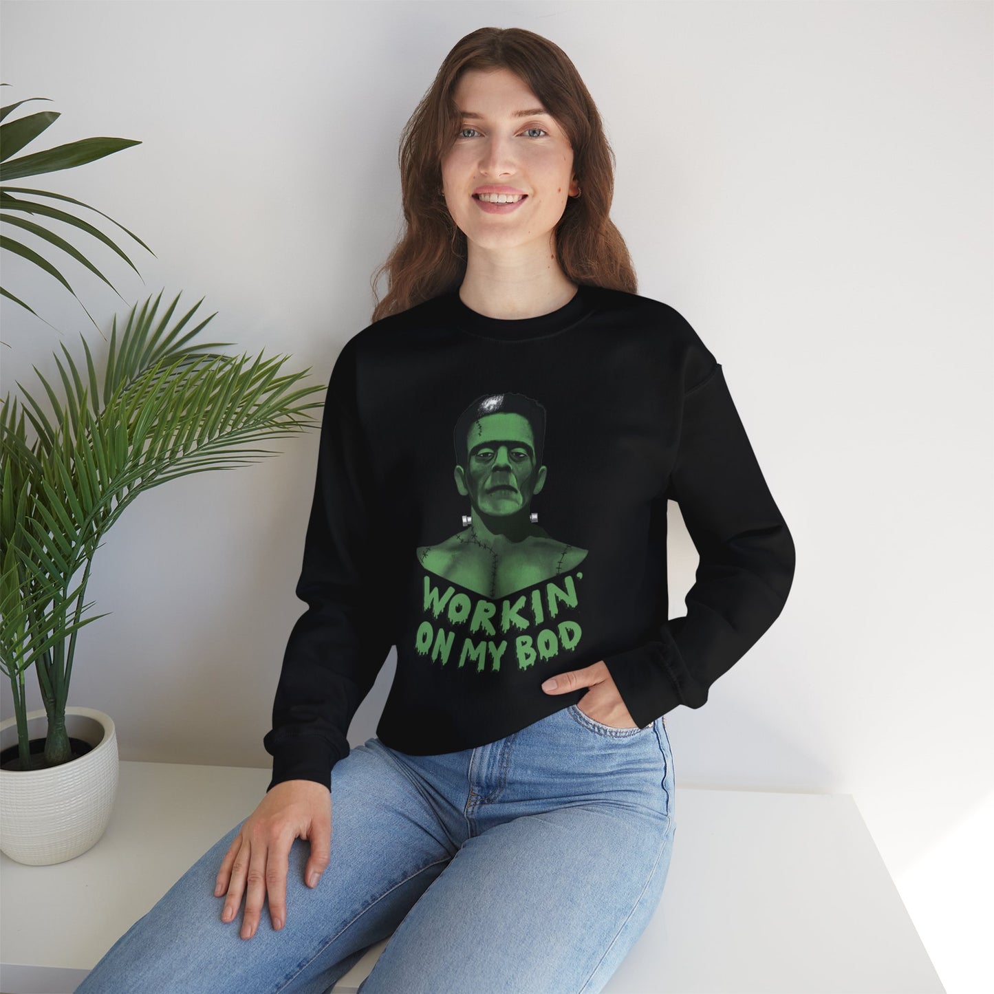 Frankie Crewneck Sweater / Workin' On My Bod Sweater / Halloween Sweaters / Frankenstein Sweatshirt