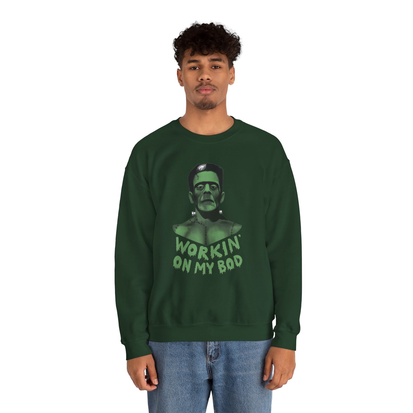 Frankie Crewneck Sweater / Workin' On My Bod Sweater / Halloween Sweaters / Frankenstein Sweatshirt