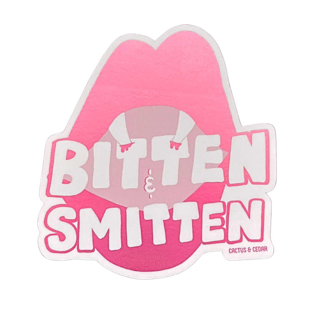 Bitten & Smitten Sticker / Matte Mirror Sticker / Pink Vampire