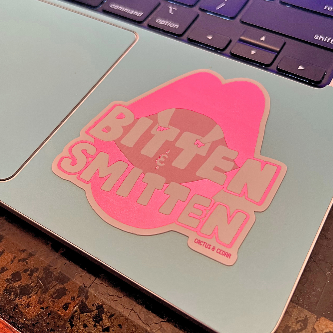 Bitten & Smitten Sticker / Matte Mirror Sticker / Pink Vampire