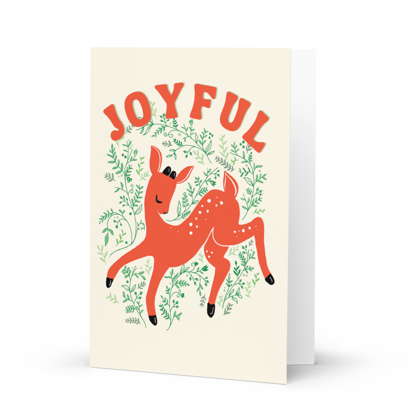 Joyful Reindeer Holiday Card (Cream) / Christmas Cards / Blank Christmas Card