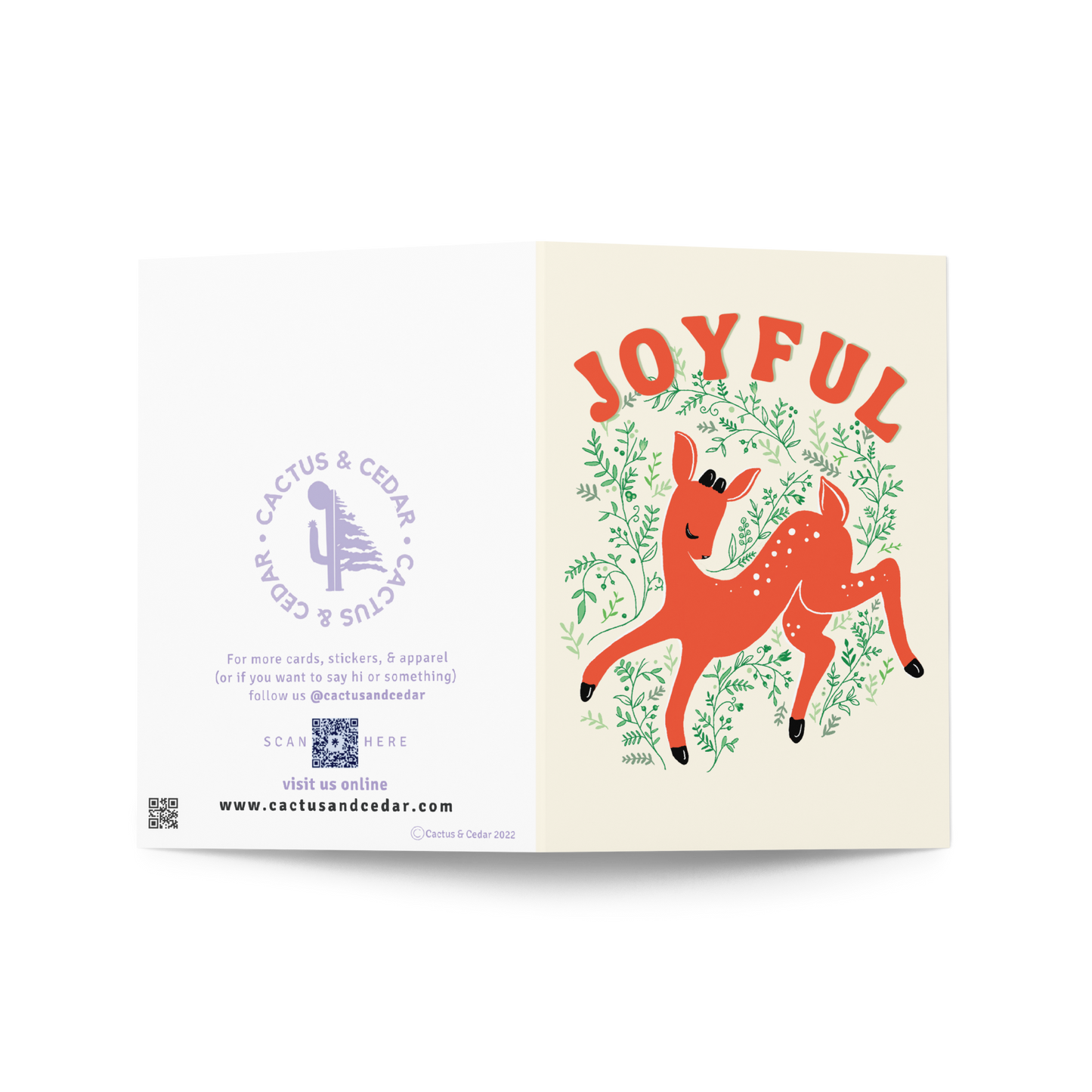 Joyful Reindeer Holiday Card (Cream) / Christmas Cards / Blank Christmas Card