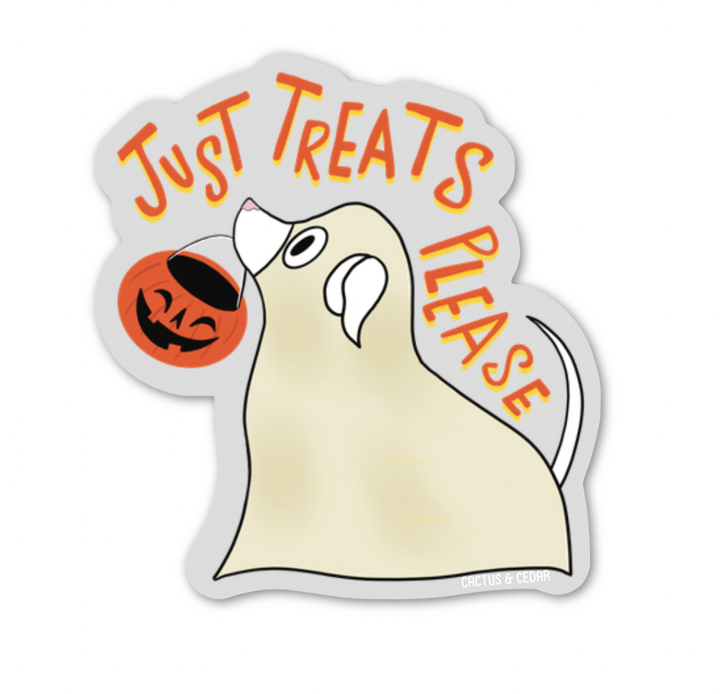 "Just Treats Please!" Sticker / Ghost Dog Sticker / Halloween Stickers