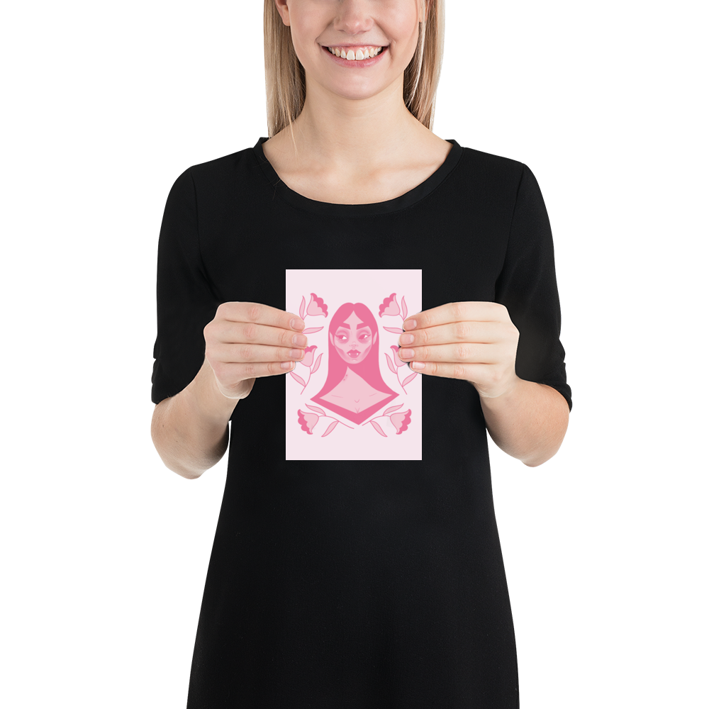 "Bitten & Smitten" Art Print / 5X7 / 8X10 / Pink Background / Pink Vampire Art
