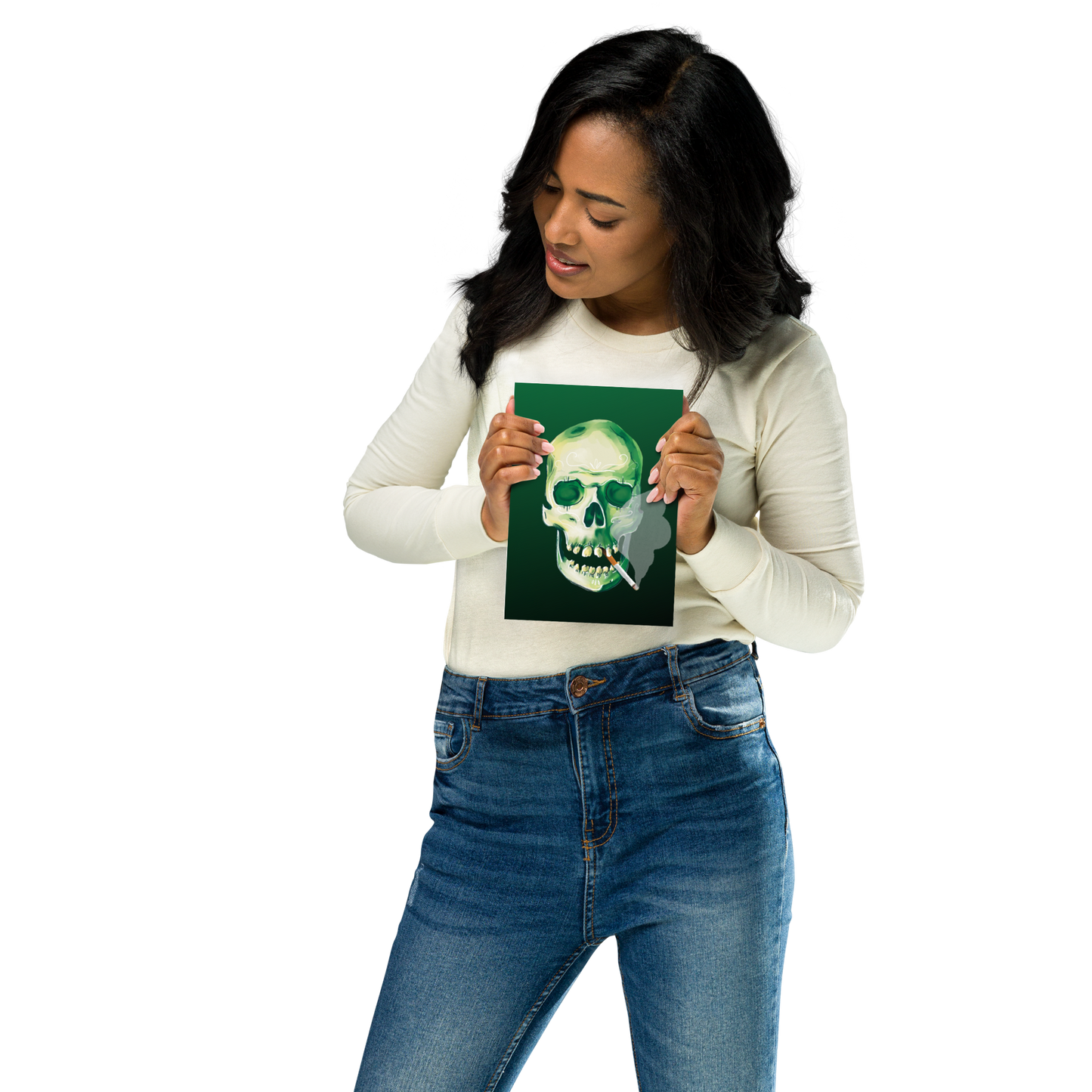 Smoking Skull Art Print / Halloween Art