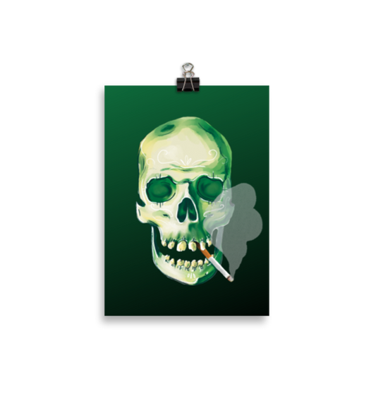 Smoking Skull Art Print / Halloween Art