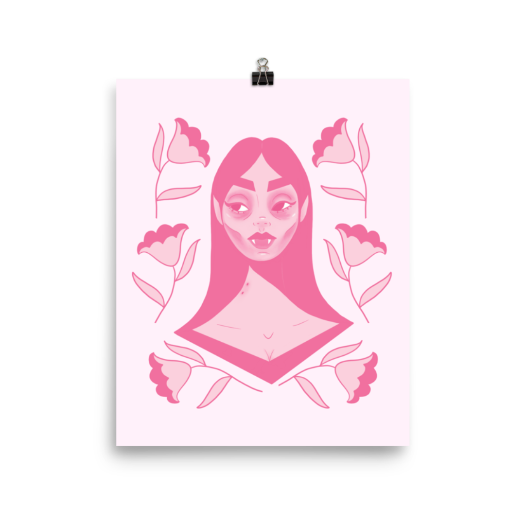 "Bitten & Smitten" Art Print / 5X7 / 8X10 / Pink Background / Pink Vampire Art