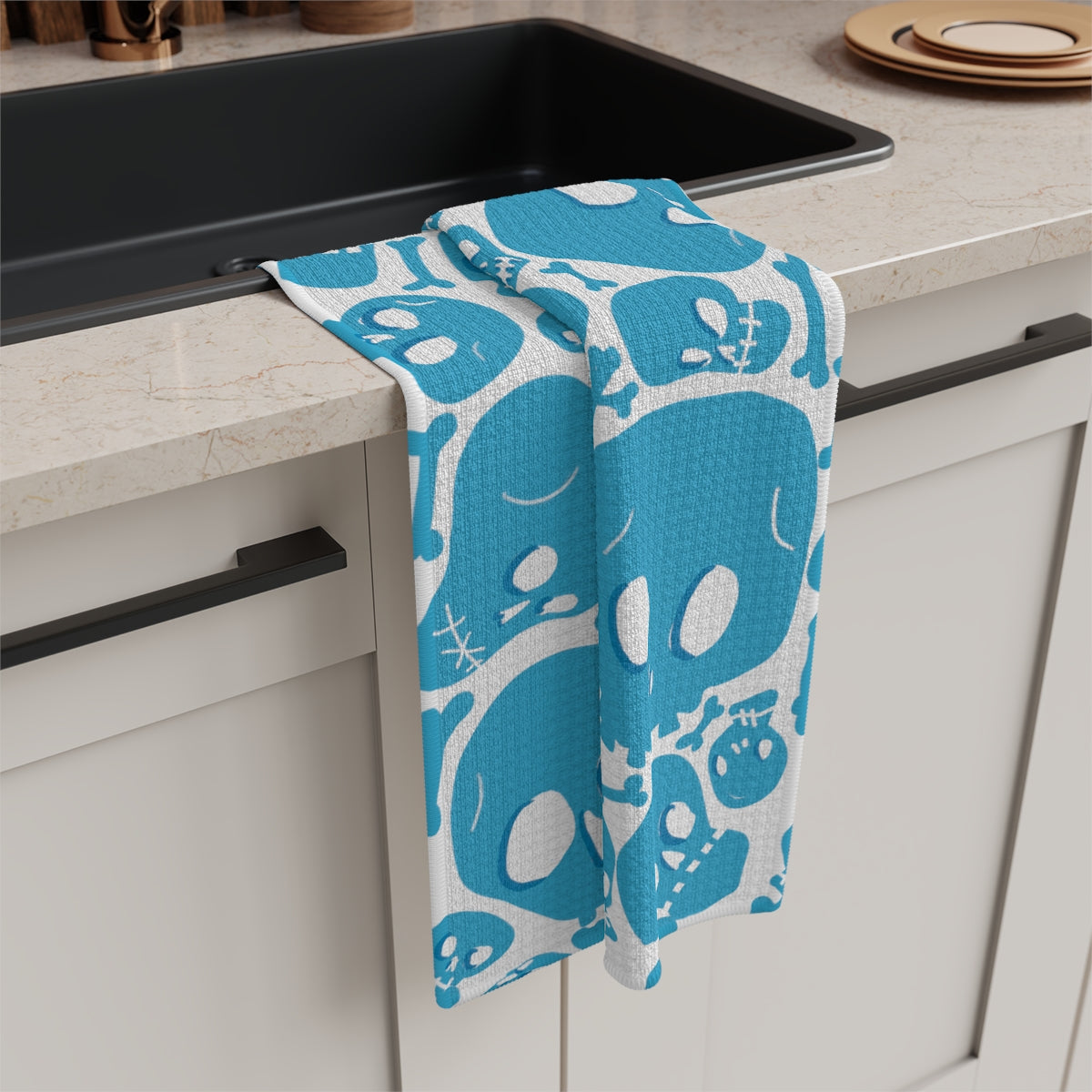 Blue Skull Towel / Halloween Kitchen Towel / Skeleton Decor / Halloween Dish Towel / Halloween Home Decor