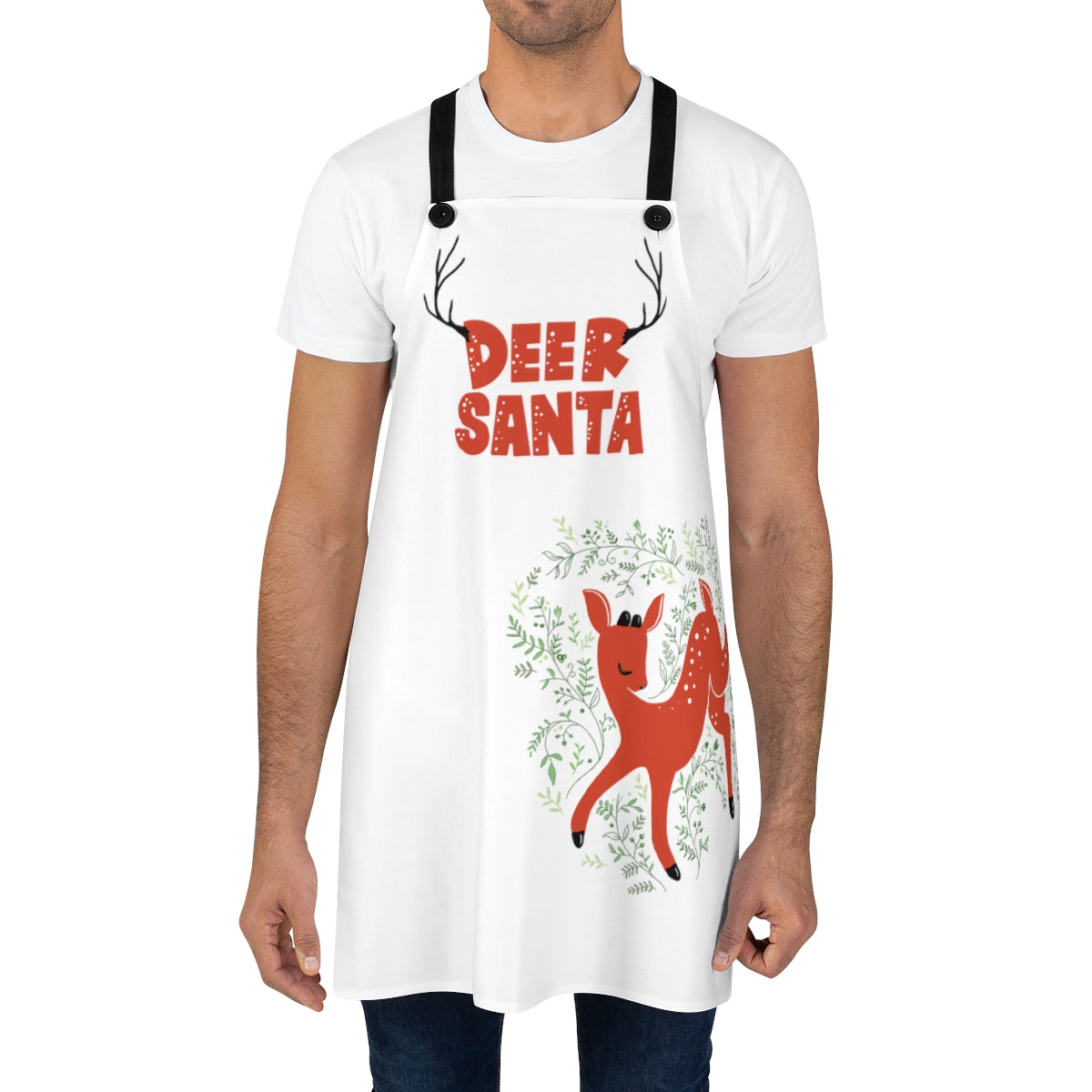Deer Santa Kitchen Apron in Snow (white)
