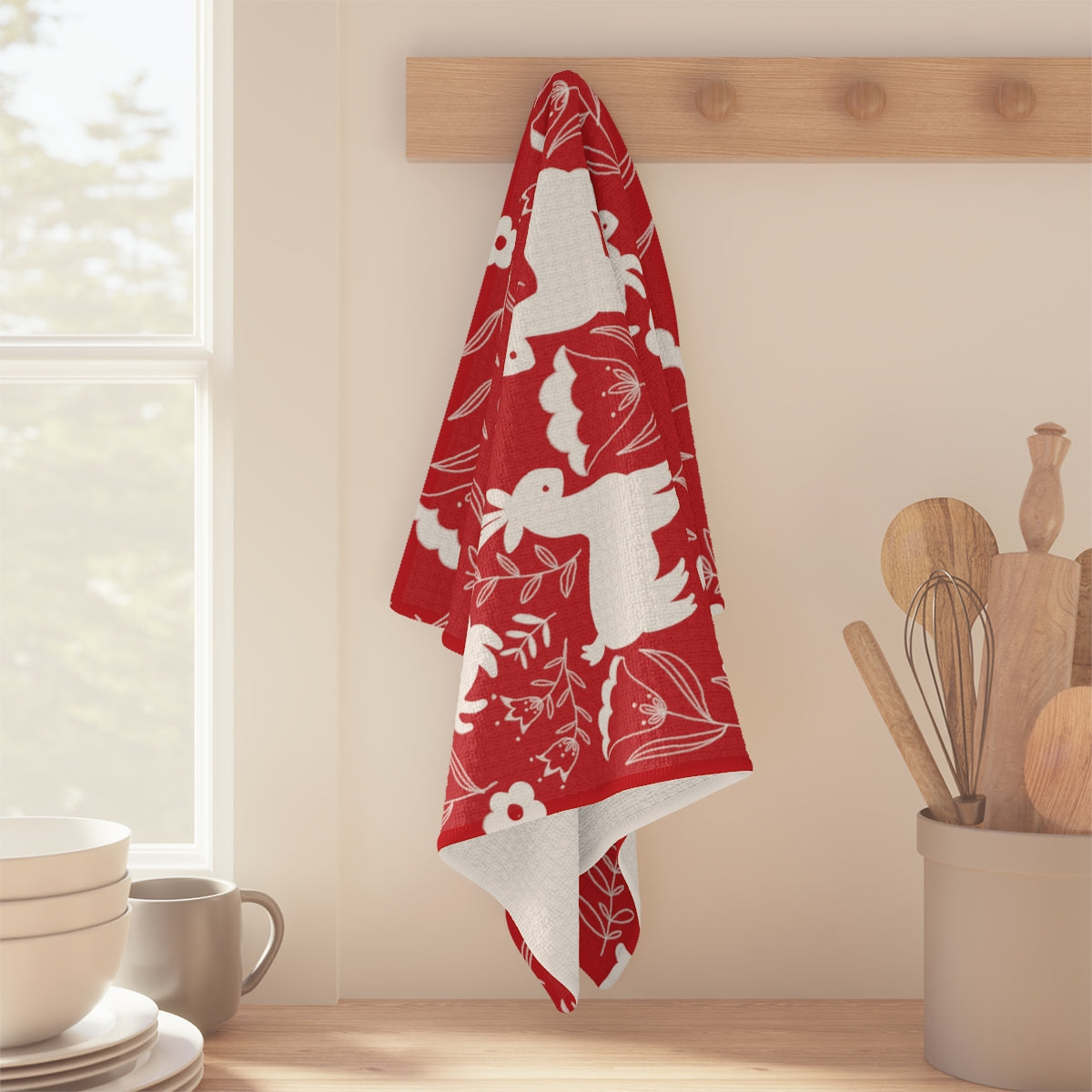 Cute Critters Kitchen Tea Towel in Red / Christmas Towels