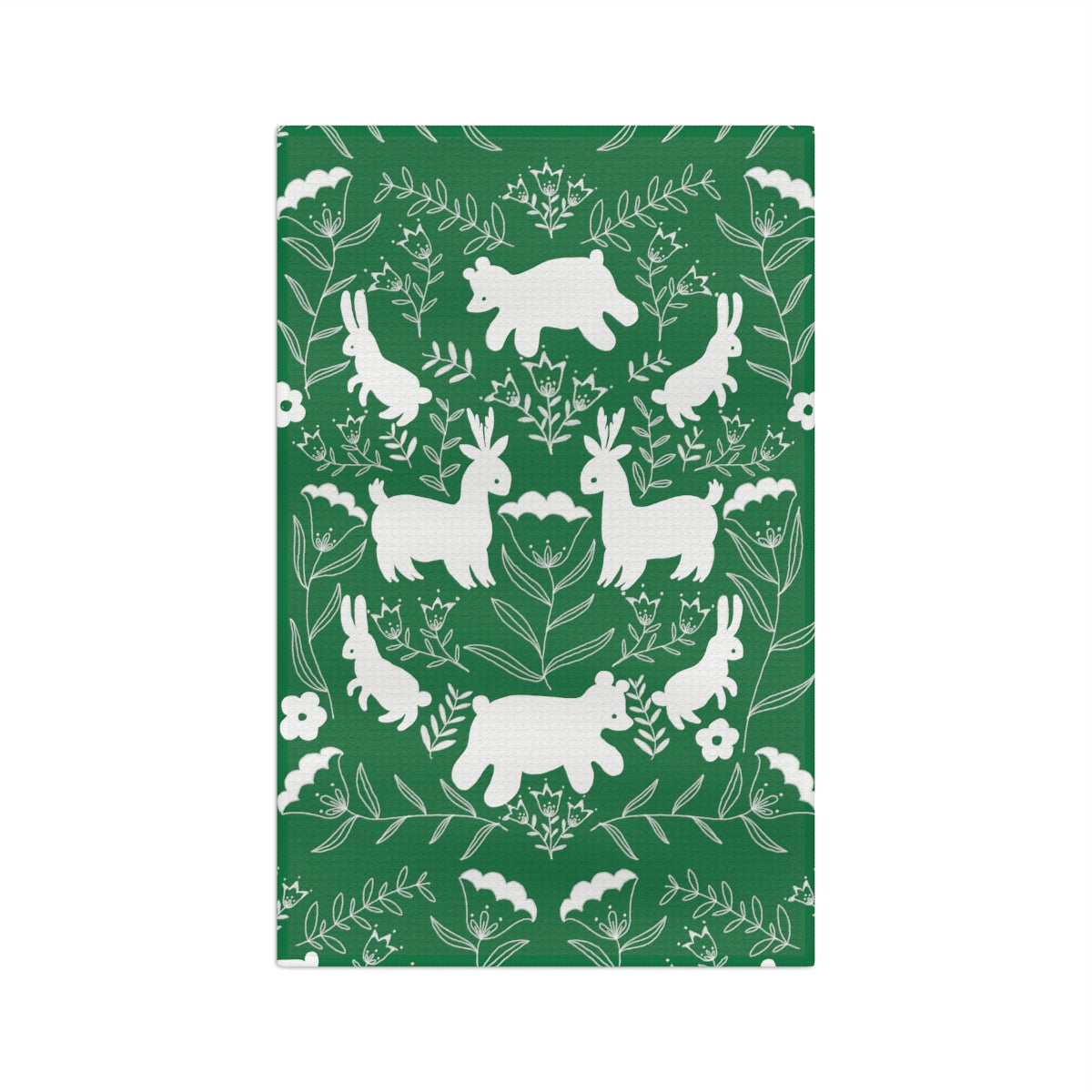 Cute Critters Kitchen Tea Towel in Green / Christmas Towels
