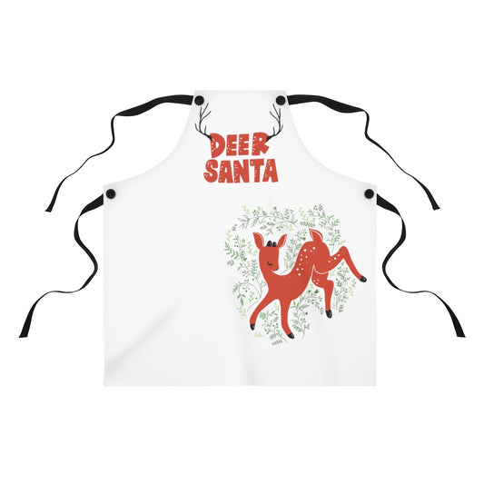 Deer Santa Kitchen Apron in Snow (white)