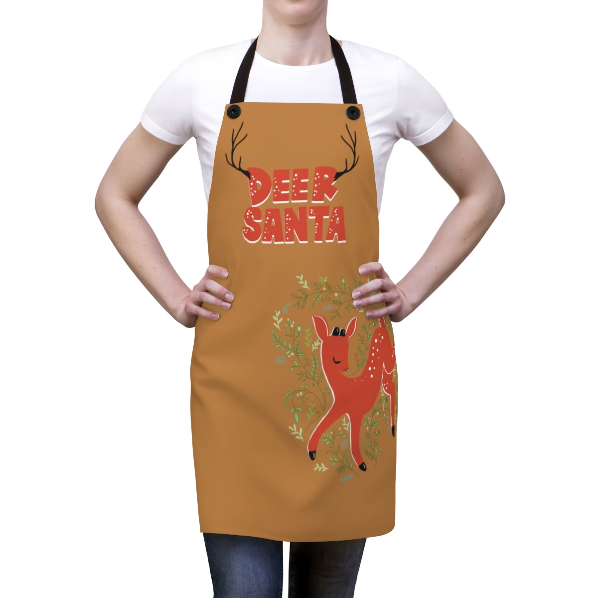 Deer Santa Kitchen Apron in Gingerbread (light brown)