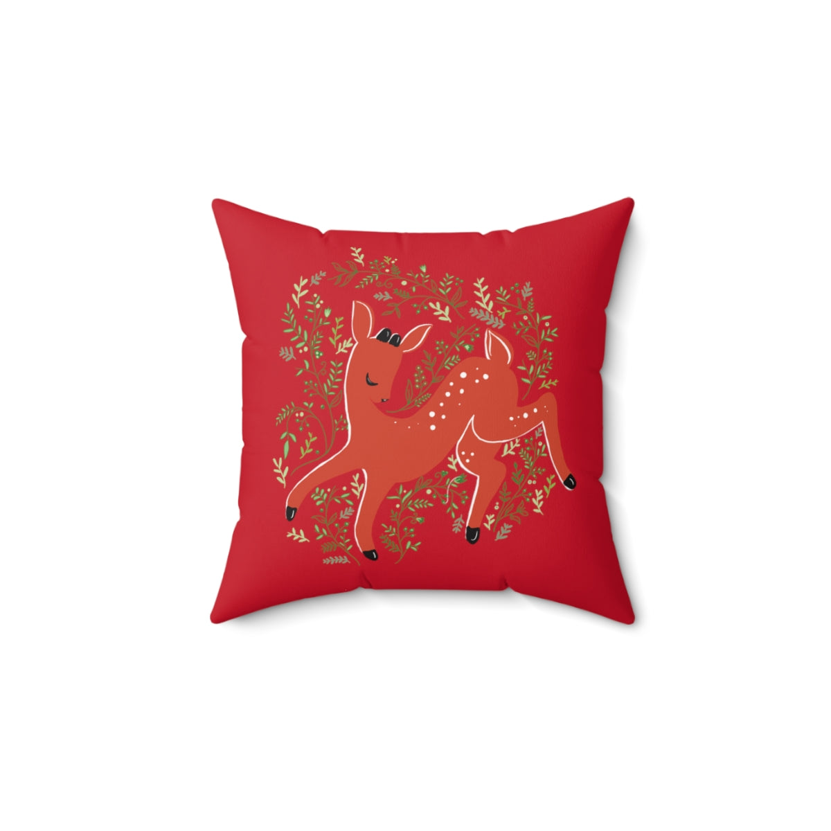 Deer Santa Polyester Square Pillow in Rudolph Red
