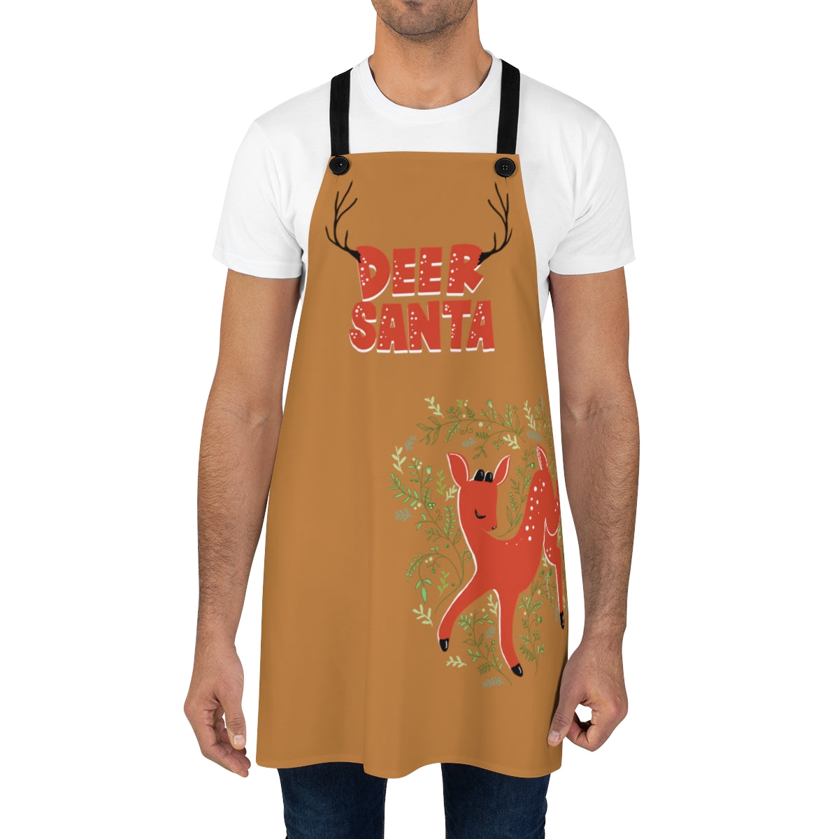 Deer Santa Kitchen Apron in Gingerbread (light brown)