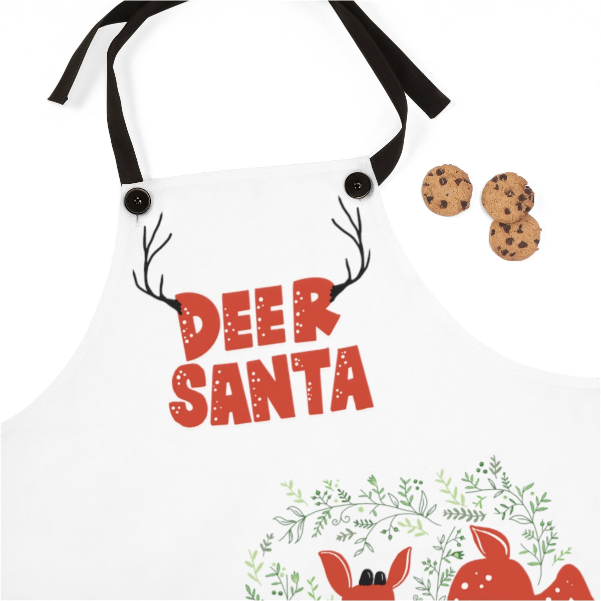 Deer Santa Kitchen Apron in Snow (white)