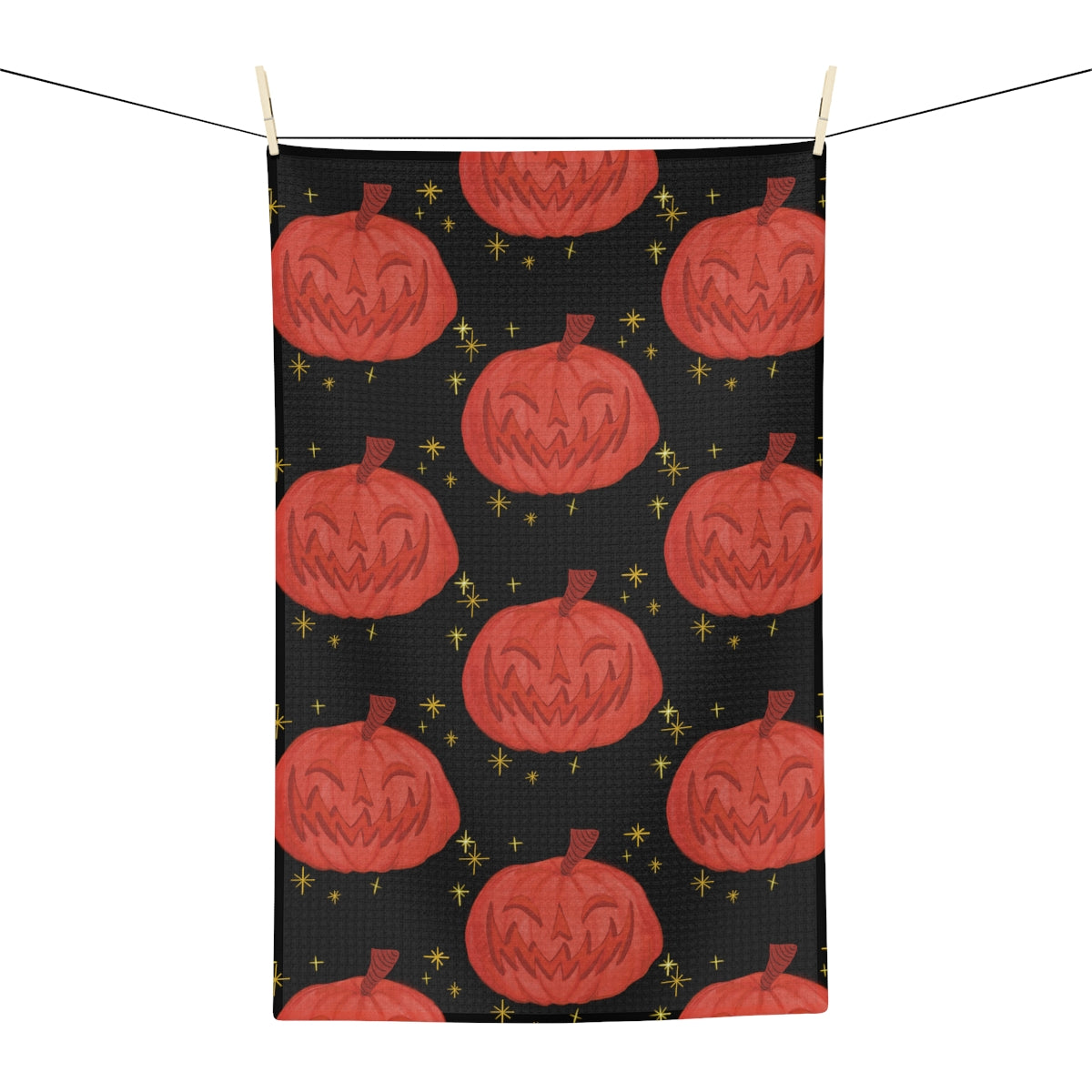 Grinning Pumpkin Tea Towel in Black / Halloween Home Decor