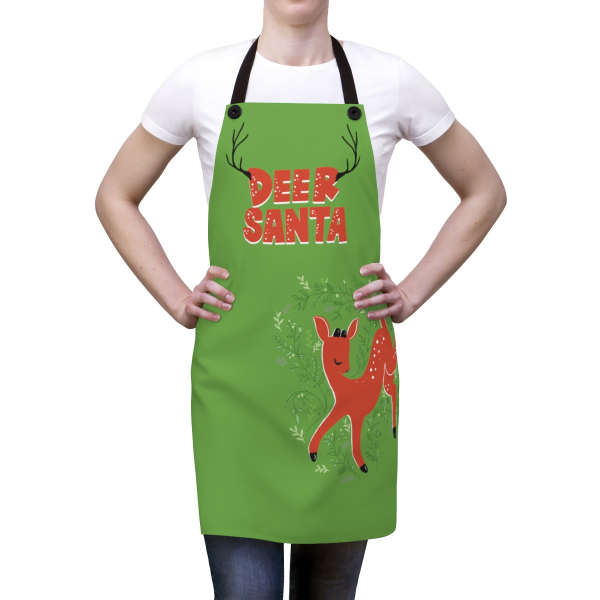 Deer Santa Kitchen Apron in Garland Green