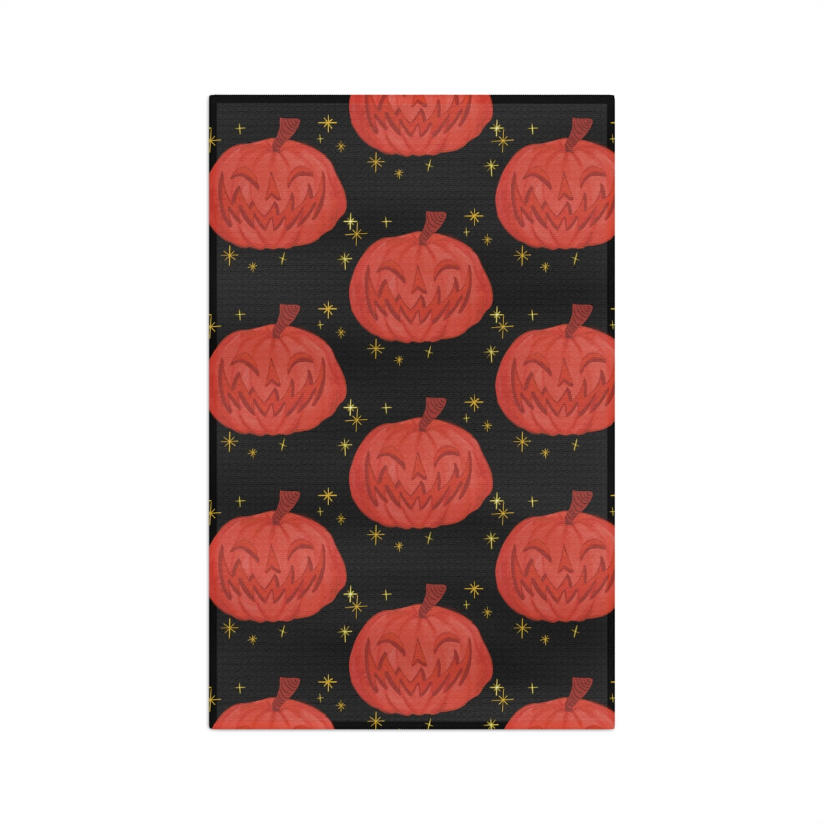 Grinning Pumpkin Tea Towel in Black / Halloween Home Decor