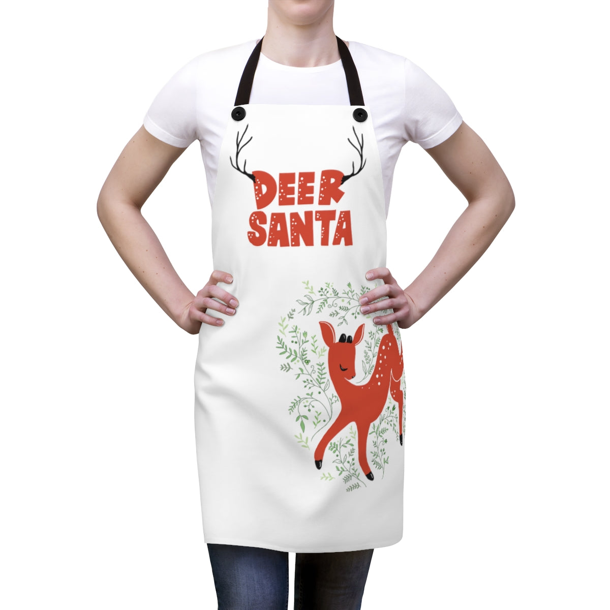Deer Santa Kitchen Apron in Snow (white)