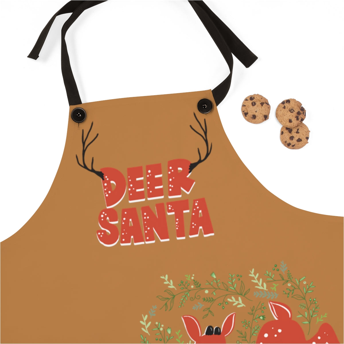 Deer Santa Kitchen Apron in Gingerbread (light brown)
