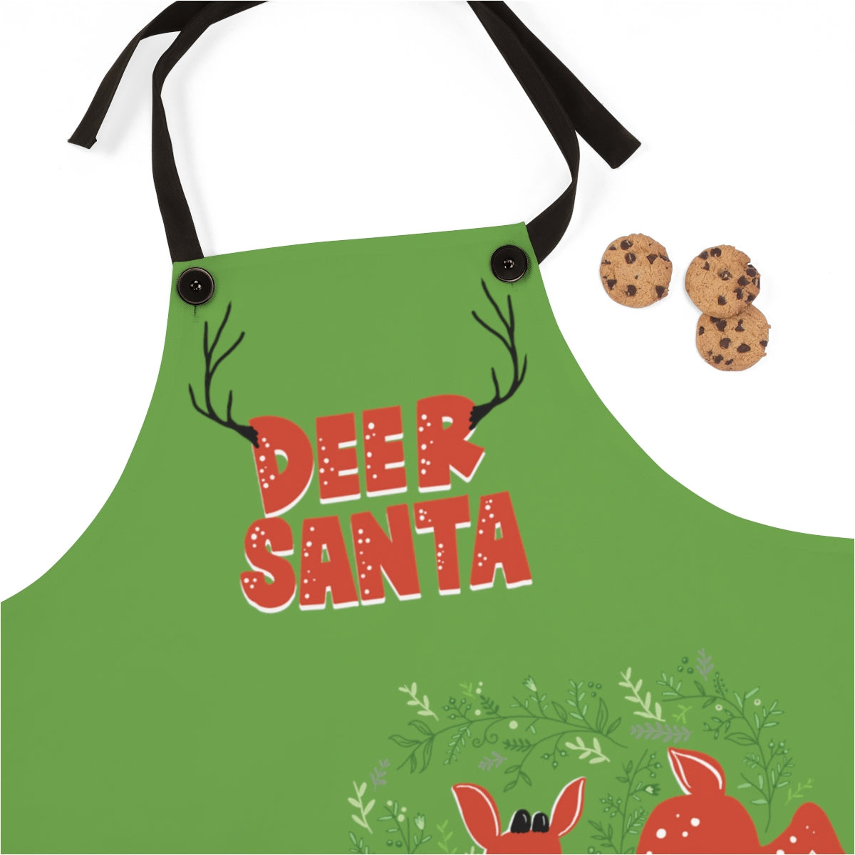 Deer Santa Kitchen Apron in Garland Green