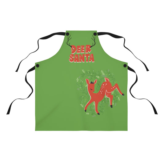 Deer Santa Kitchen Apron in Garland Green