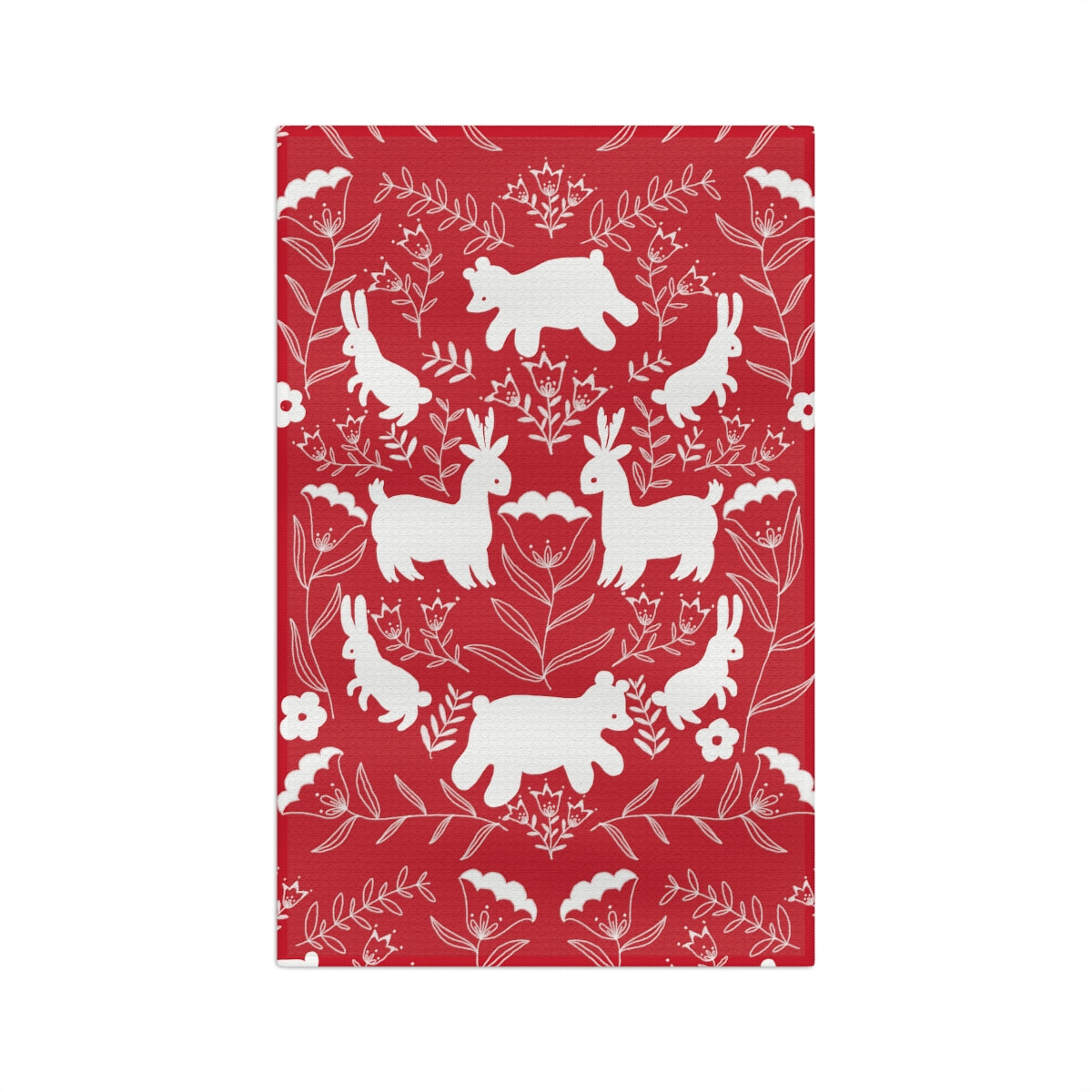 Cute Critters Kitchen Tea Towel in Red / Christmas Towels