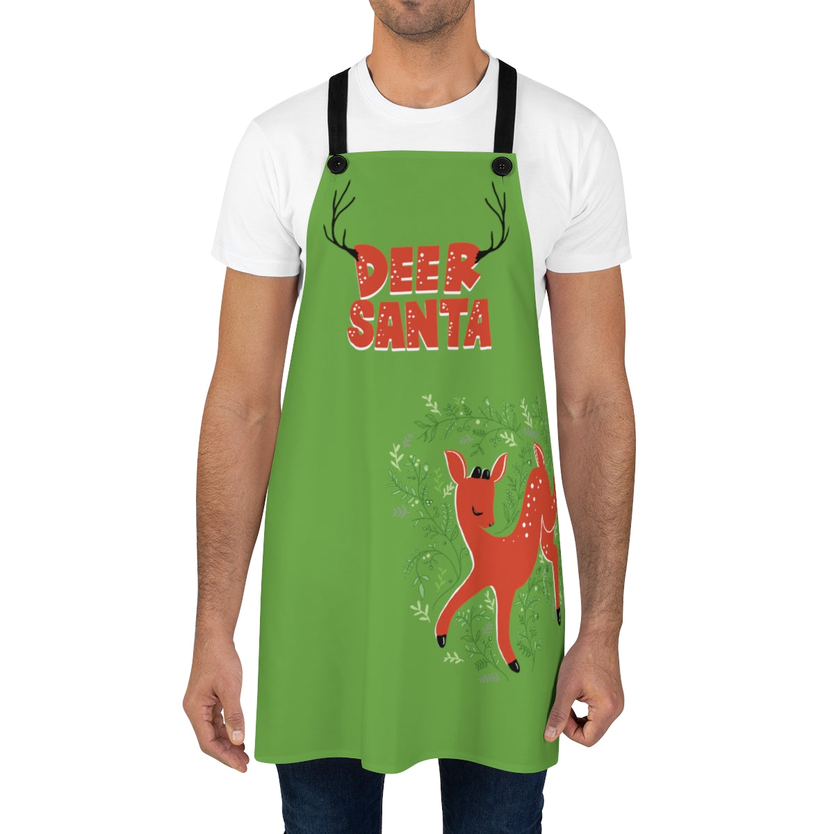 Deer Santa Kitchen Apron in Garland Green