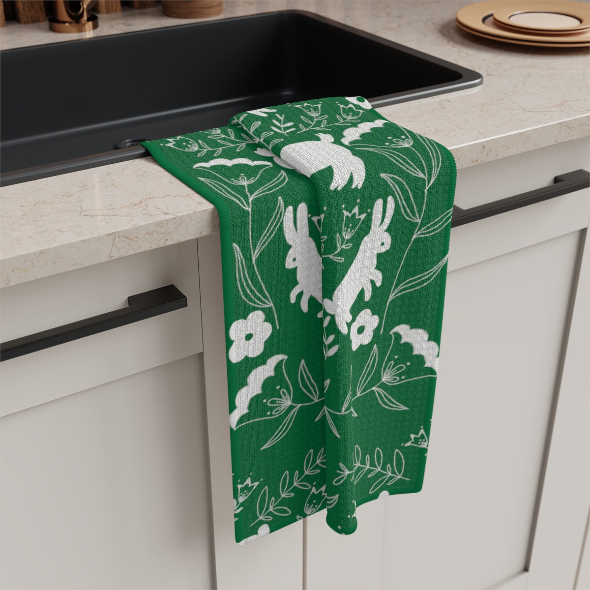 Cute Critters Kitchen Tea Towel in Green / Christmas Towels