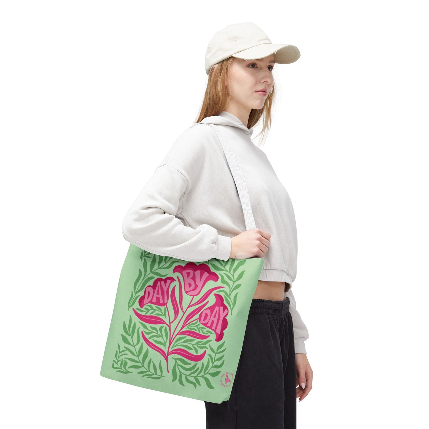 Day By Day Floral Tote Bag – Green & Pink Botanical Tote Bag