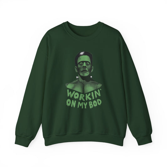 Frankie Crewneck Sweater / Workin' On My Bod Sweater / Halloween Sweaters / Frankenstein Sweatshirt