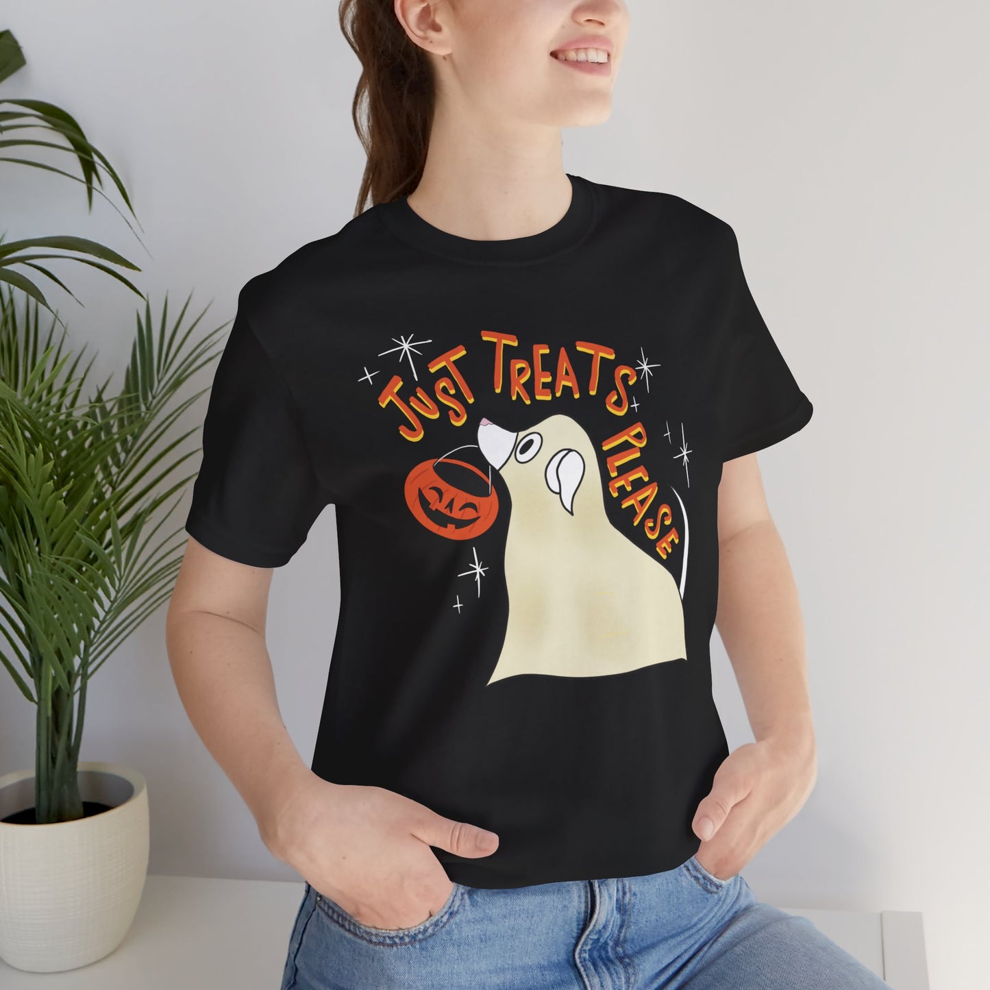 Just Treats Please! T-Shirt / Ghost Dog Shirt / Halloween T-Shirts