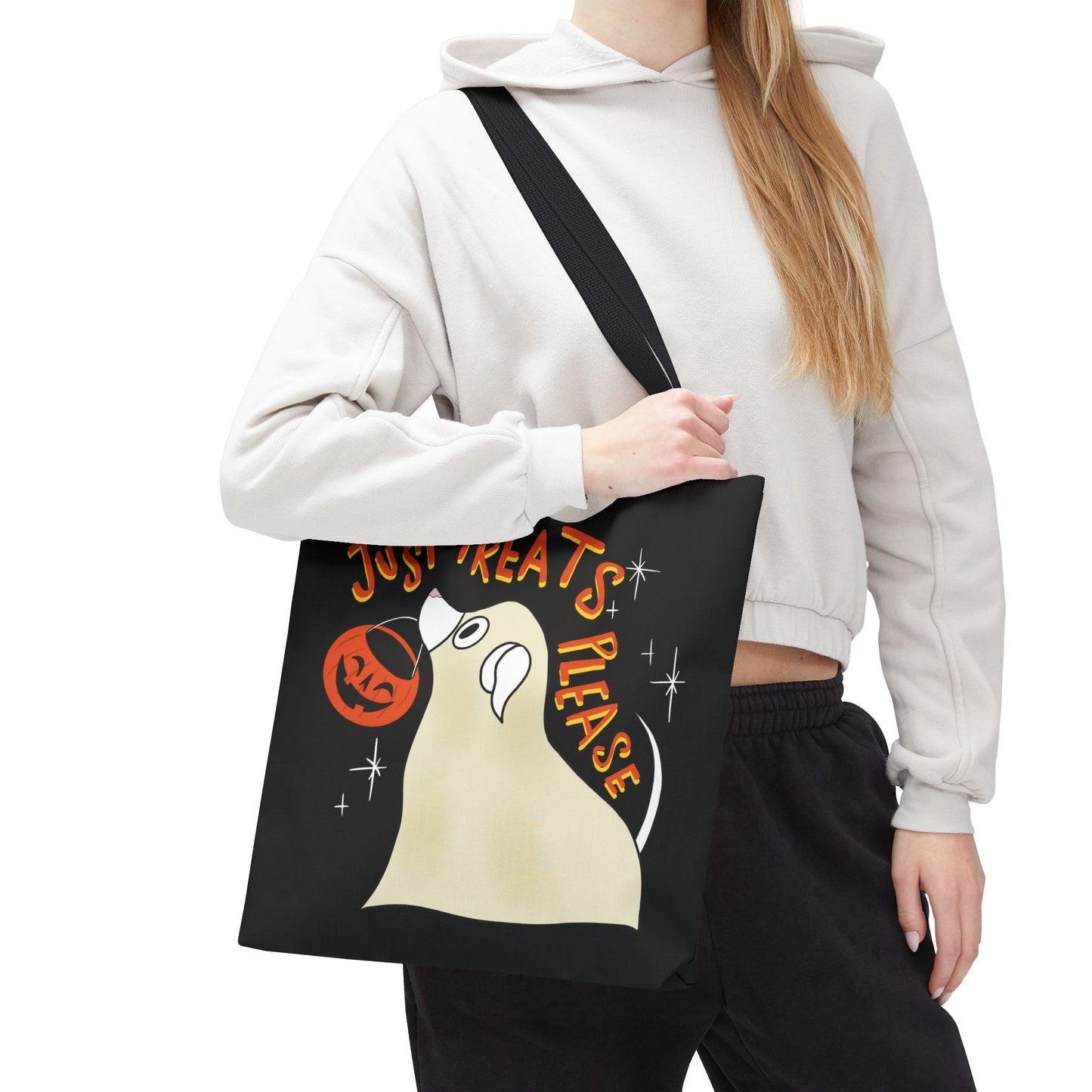 "Just Treats Please" Tote Bag / Ghost Dog Tote Bag / Trick or Treat Bag / Halloween Tote Bag