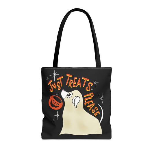 "Just Treats Please" Tote Bag / Ghost Dog Tote Bag / Trick or Treat Bag / Halloween Tote Bag