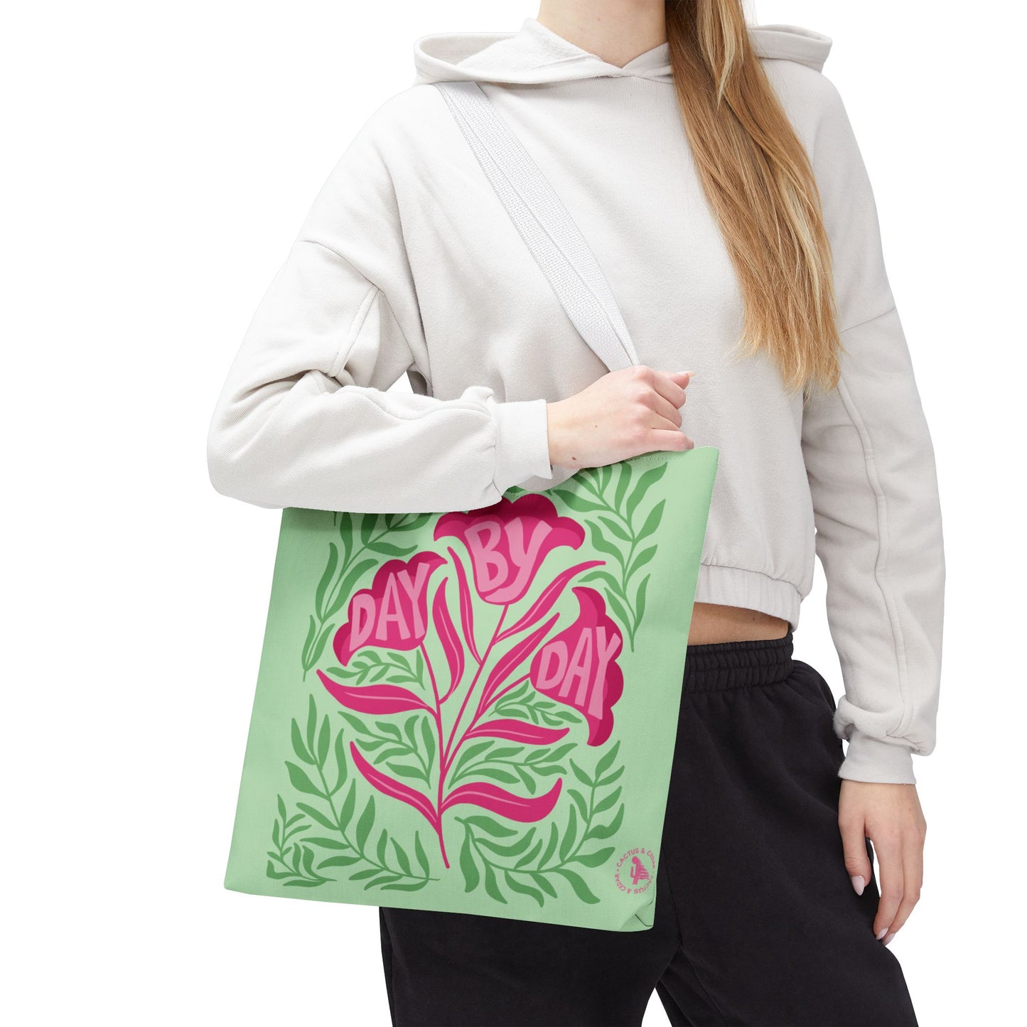 Day By Day Floral Tote Bag – Green & Pink Botanical Tote Bag