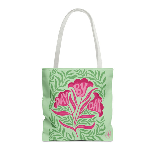 Day By Day Floral Tote Bag – Green & Pink Botanical Tote Bag