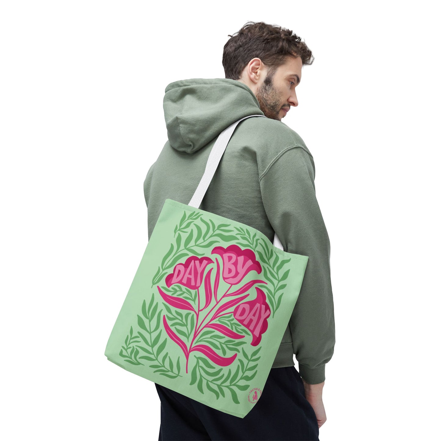 Day By Day Floral Tote Bag – Green & Pink Botanical Tote Bag